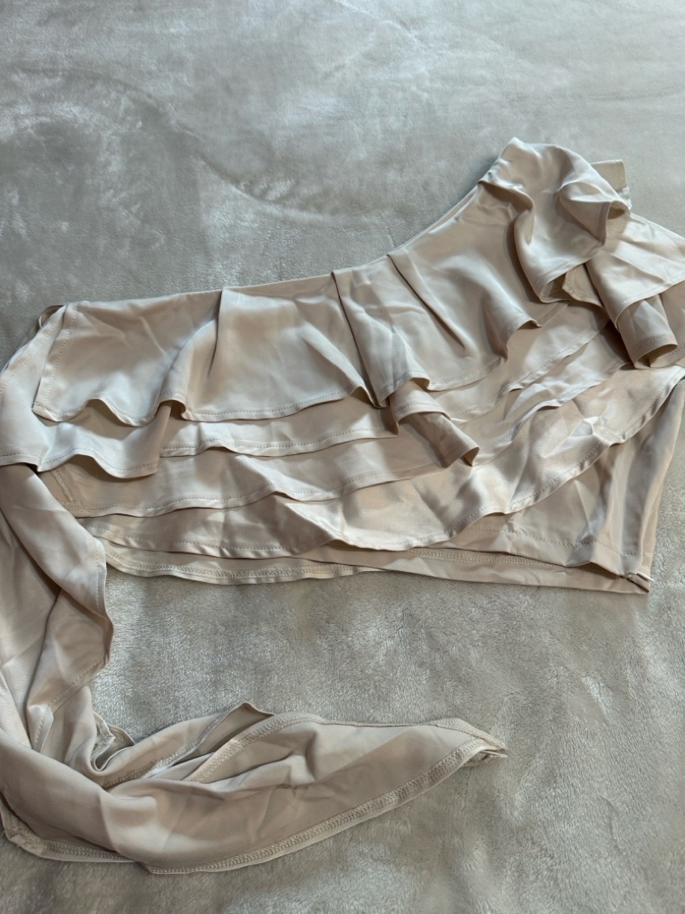 One-Shoulder Ruffle Blouse in Light Beige - Picture 3 of 11